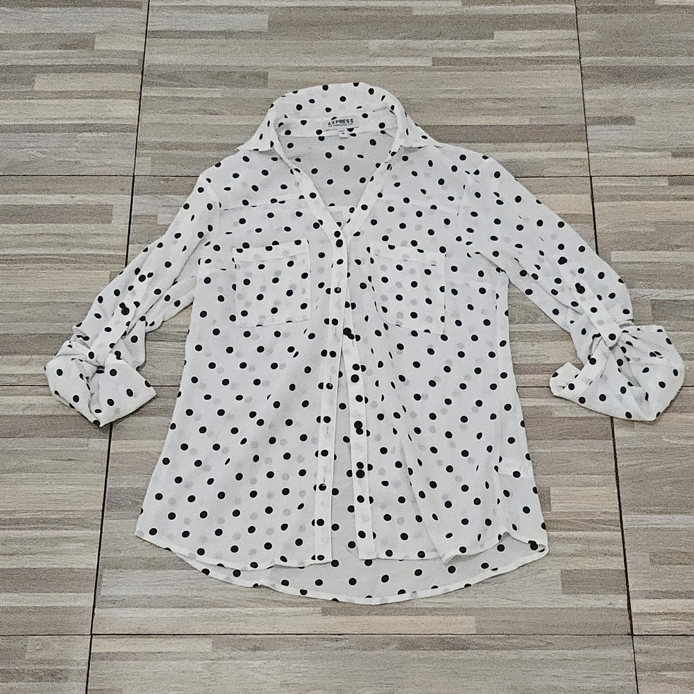 White Polka Dot Button-Up Shirt
